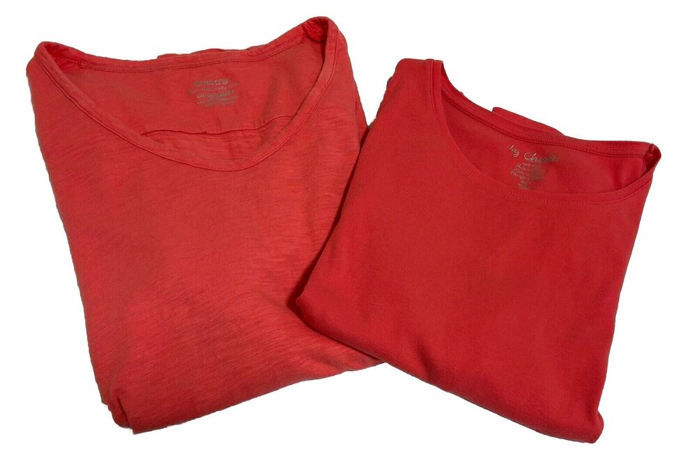 Lot Of 2 Chicos T-shirt’s Coral Casual Layering Loungewear Women’s Size 2 Large